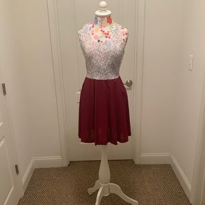 Burgundy and White Dress